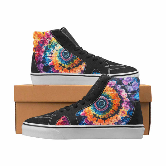 WOMEN'S Tie Dye Black & Blue Ink High Top Canvas Streetwear Cottagecore Customized Sneakers