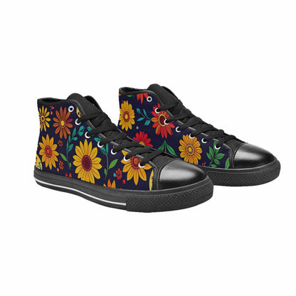 WOMEN'S Sunflowers And Skulls High Top Canvas Cottagecore Custom Shoes