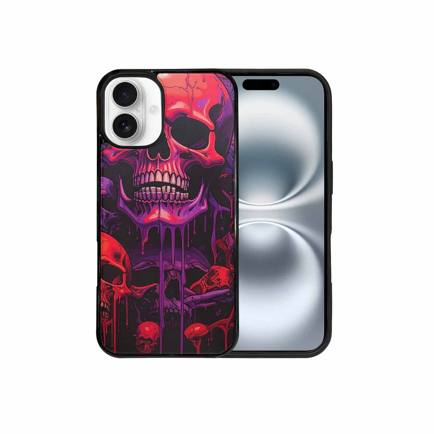 iPhone 16 Plus Case — Red Purple Skeletons Neon Drip Melting, Custom Printed Phone Case