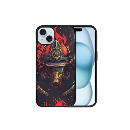 iPhone 15 Plus Case — Firefighter Pattern Flames Axes Helmets Seamless, Custom Print Case Cover