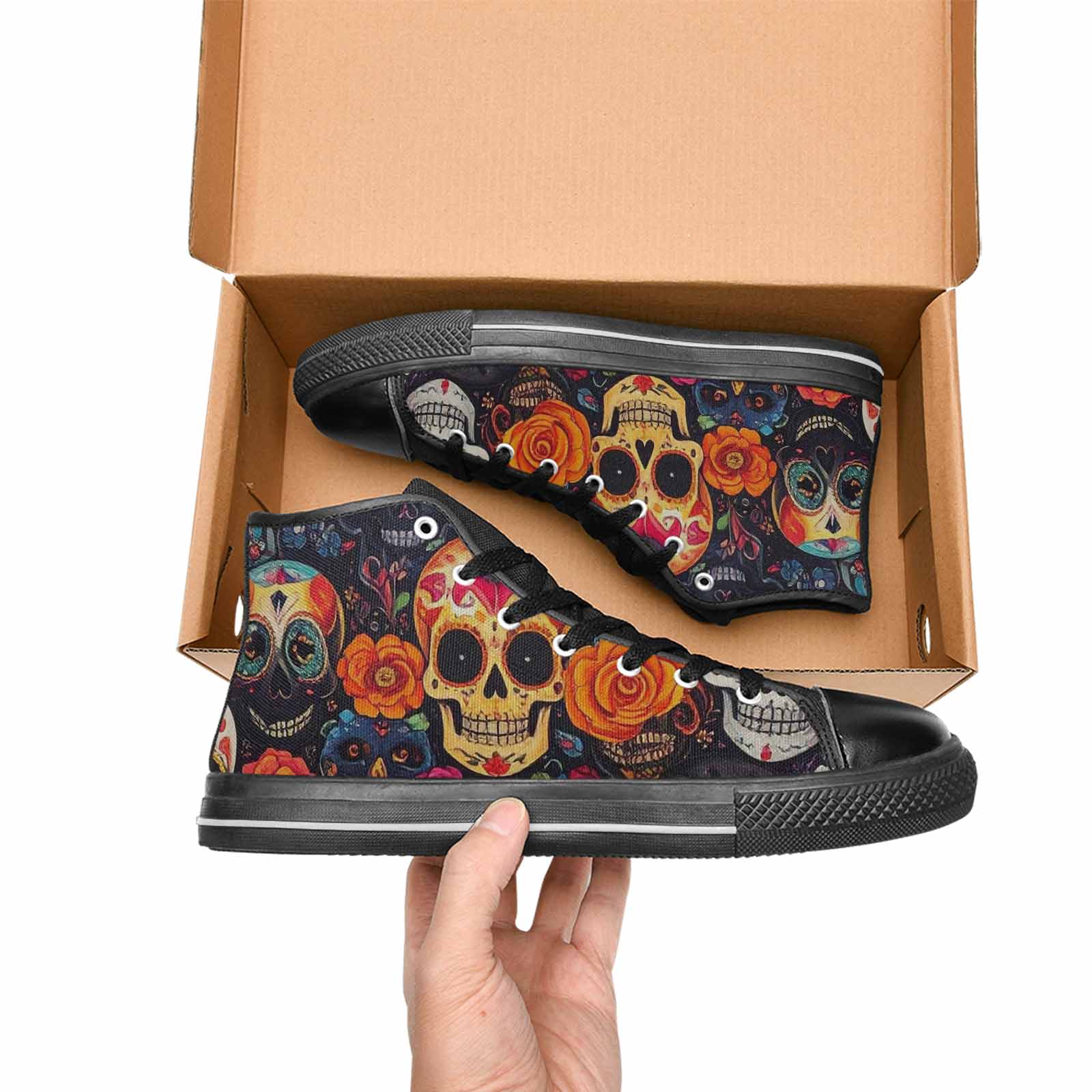 MEN'S Skull High Top Canvas Wallpaper Art Custom Shoes
