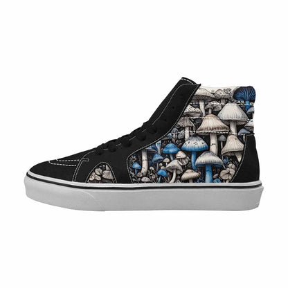 WOMEN'S Mushrooms Black & Blue Ink High Top Canvas Bold Print Aesthetic Limited Edition Sneakers