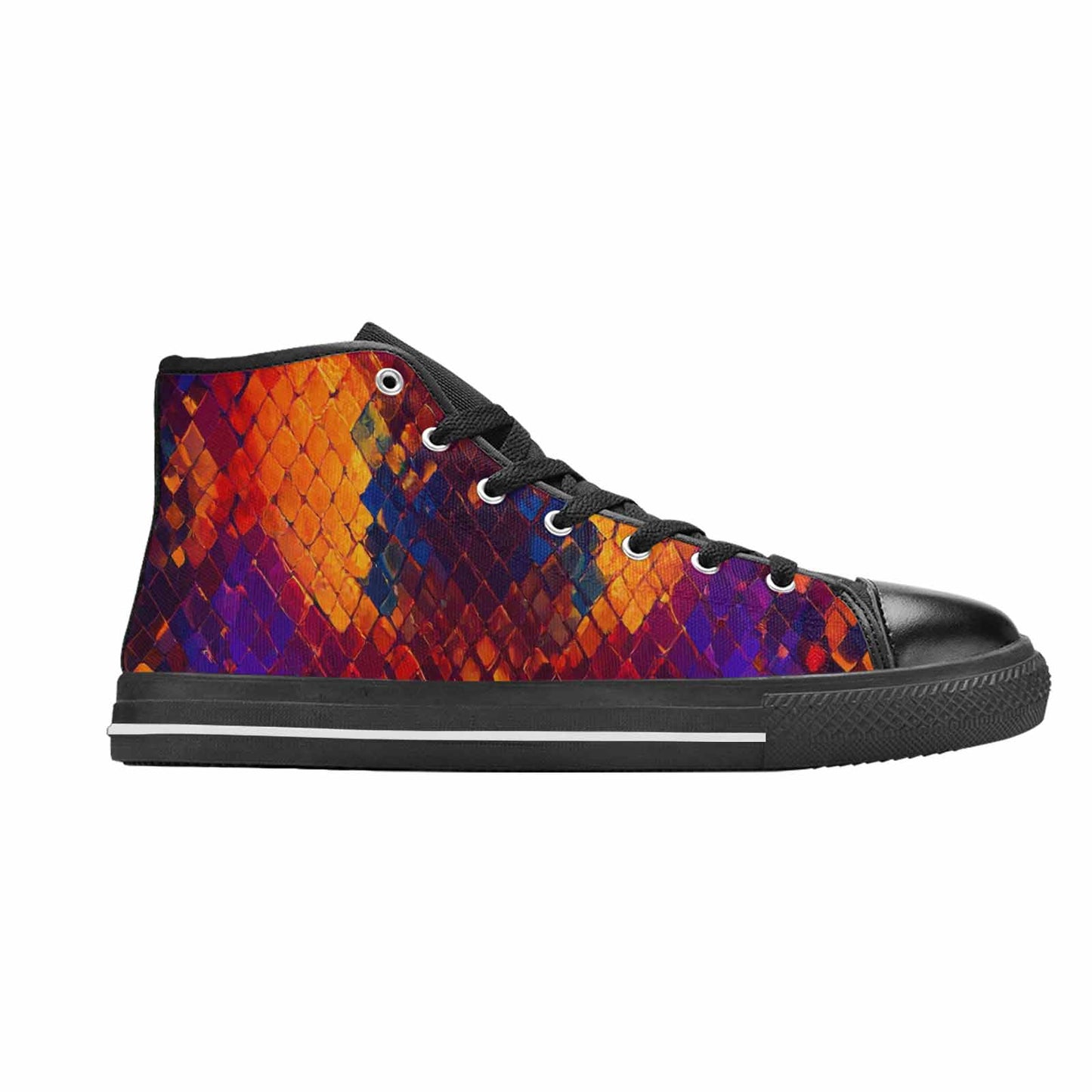 WOMEN'S Dark Snake Print High Top Canvas Neon Fantasy Shoes