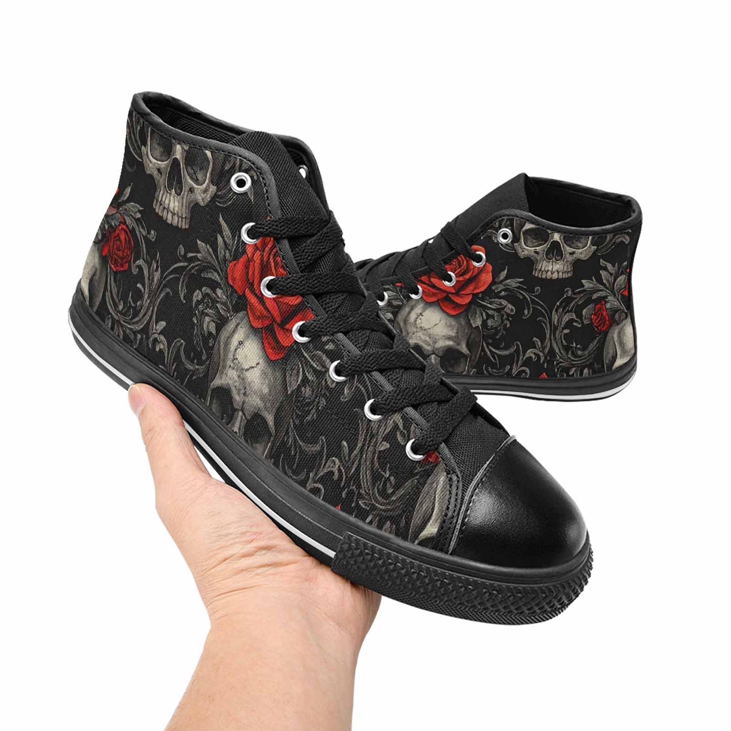 MEN'S Skulls Roses Fine Line High Top Canvas Surreal Custom Shoes