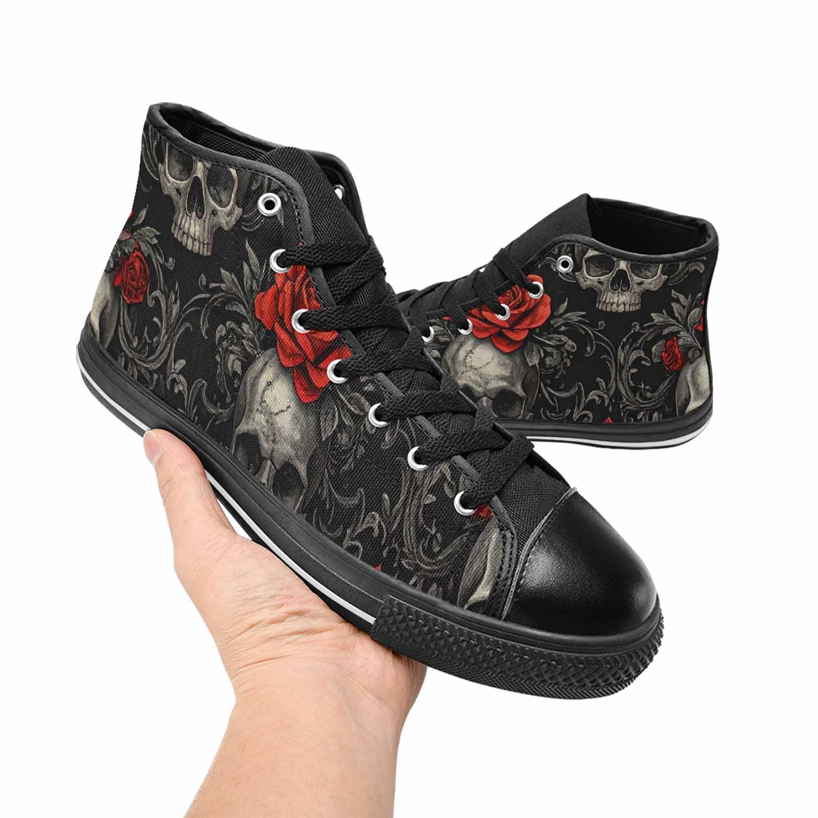 MEN'S Skulls Roses Fine Line High Top Canvas Surreal Custom Shoes