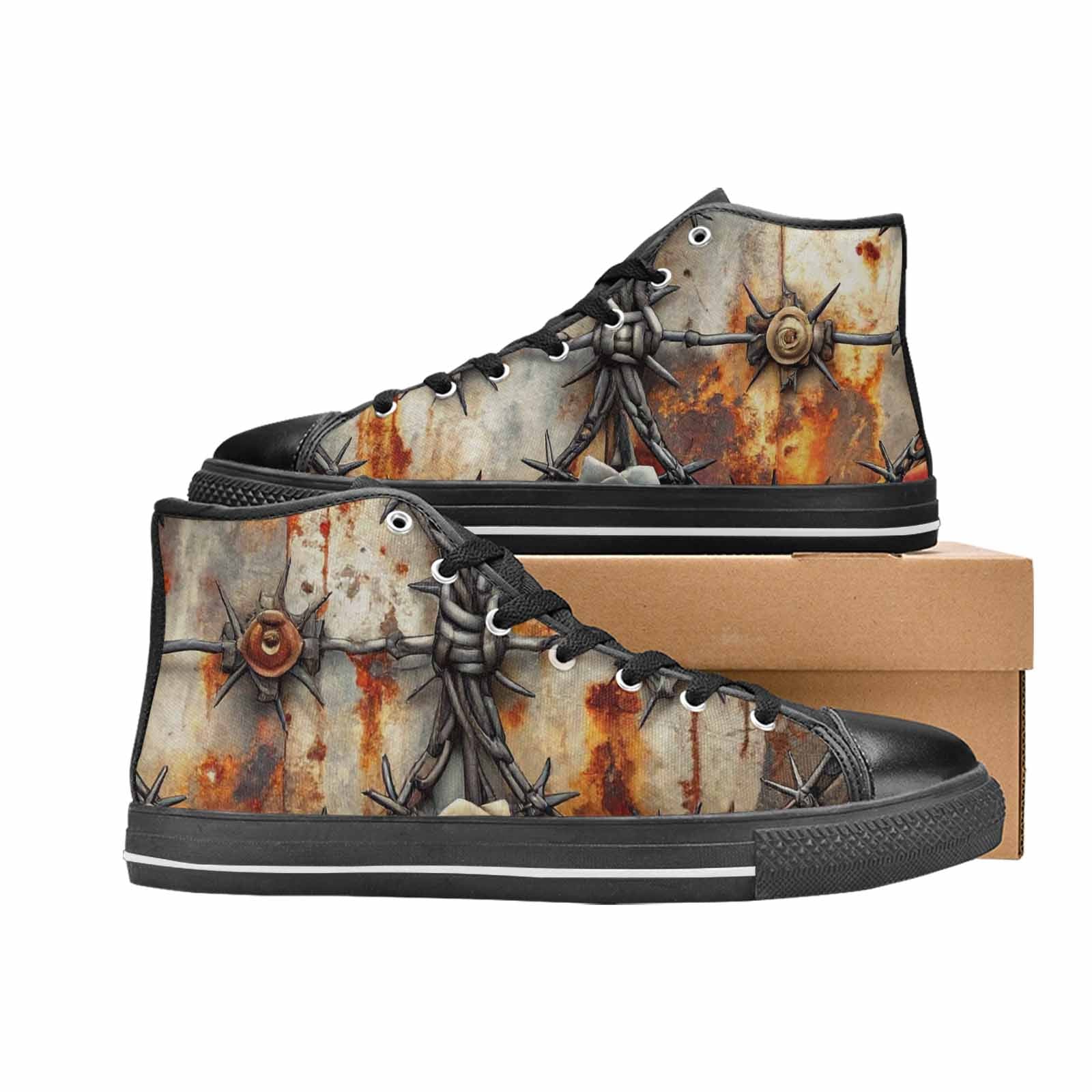 WOMEN'S Barbed Wire Chain High Top Canvas Grunge Custom Sneakers