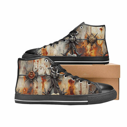 WOMEN'S Barbed Wire Chain High Top Canvas Grunge Custom Sneakers