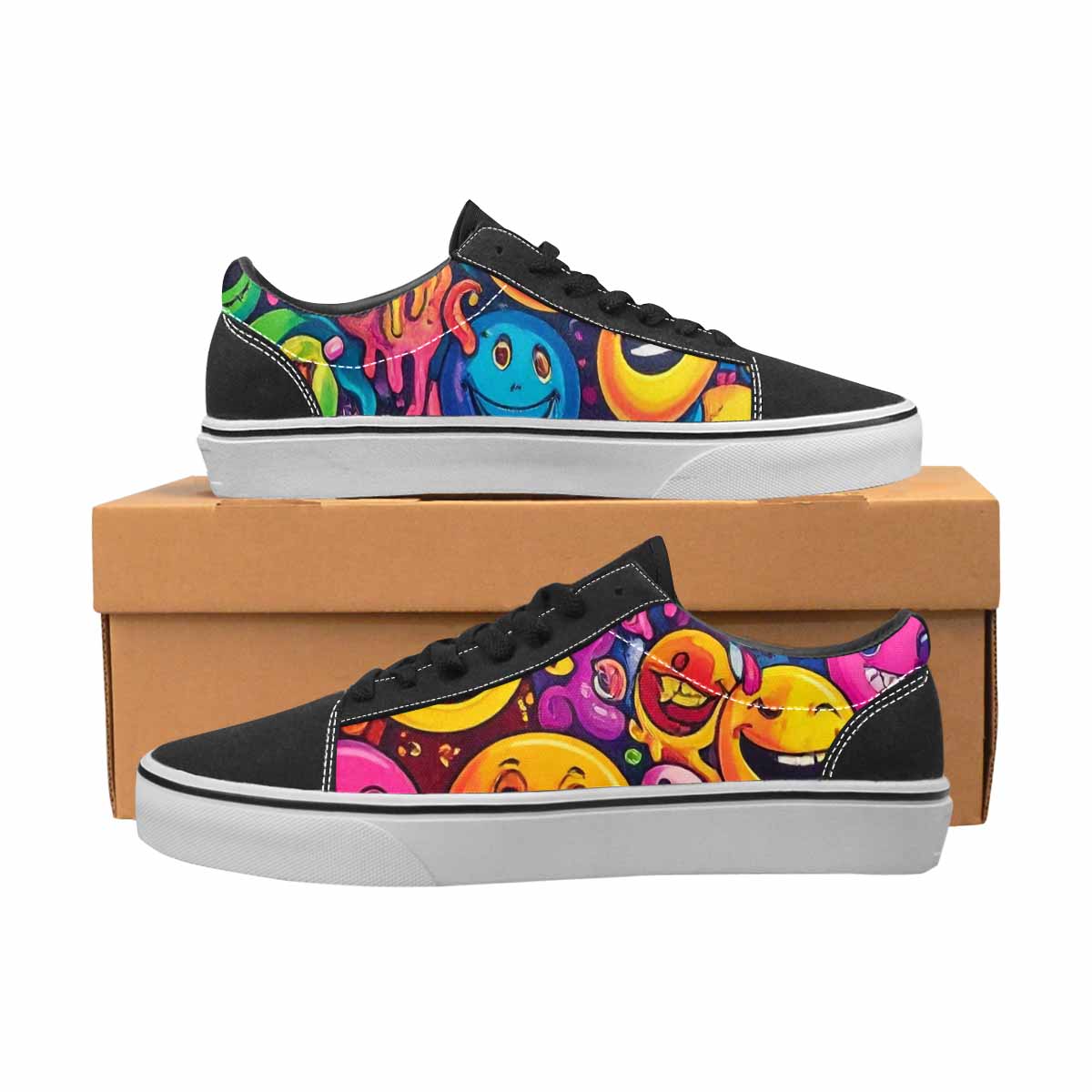 WOMEN'S Yellow Smiley Face Canvas Lace-Up Dark Academia Custom Shoes