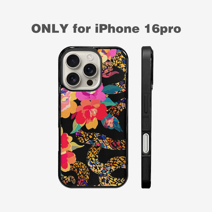 iPhone 16 Pro Case — Floral Snake Print, Custom Art Phone Cover