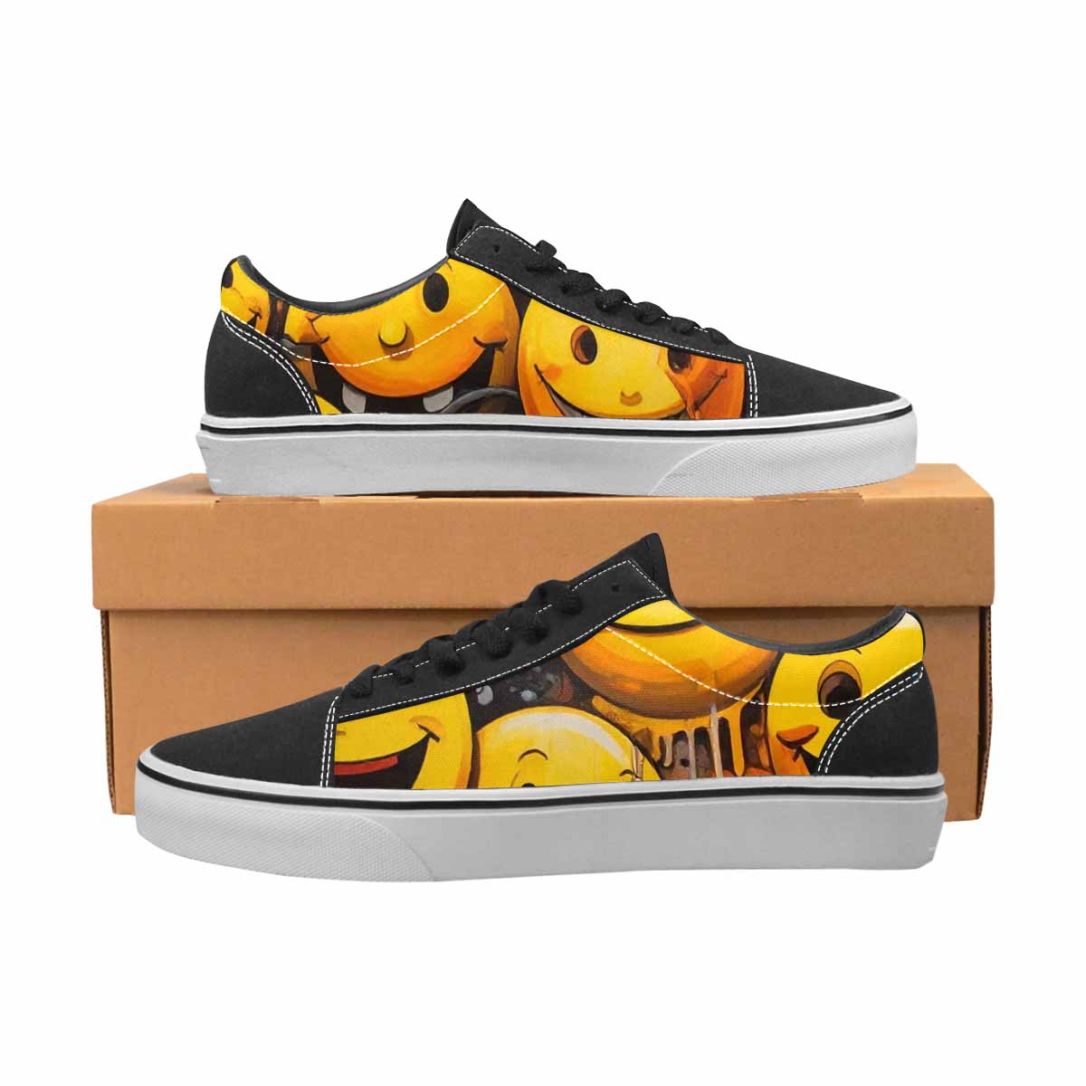 WOMEN'S Melting Moon Smiley — Lace-Up Canvas Kaleidoscope Custom Sneakers