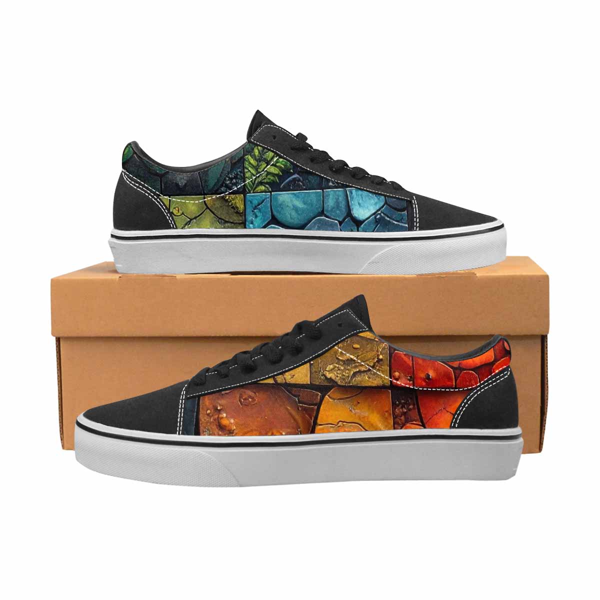 WOMEN'S Dinosaur Silhouette Canvas Lace-Up Wallpaper Art Sneakers