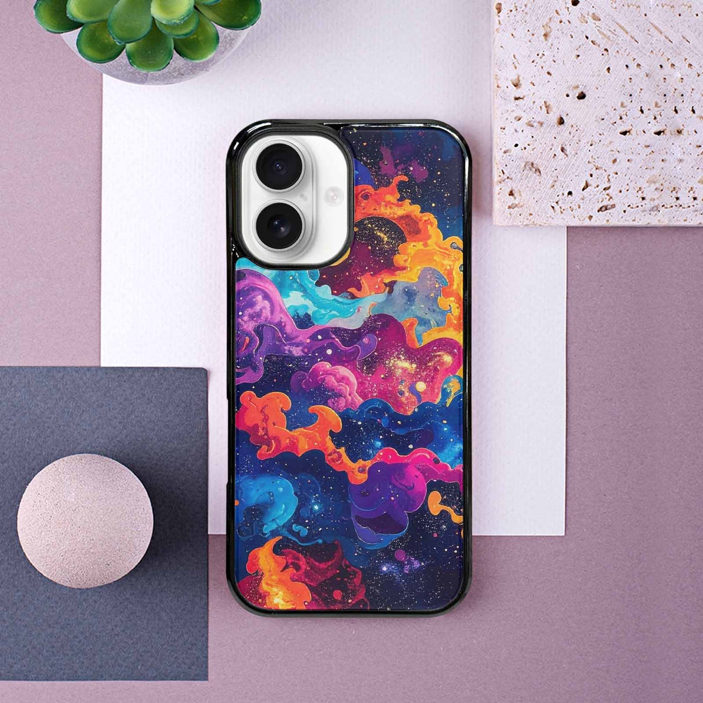iPhone 16 Case — Cosmic Creature And Object Mashup Pattern, Custom Printed Phone Case