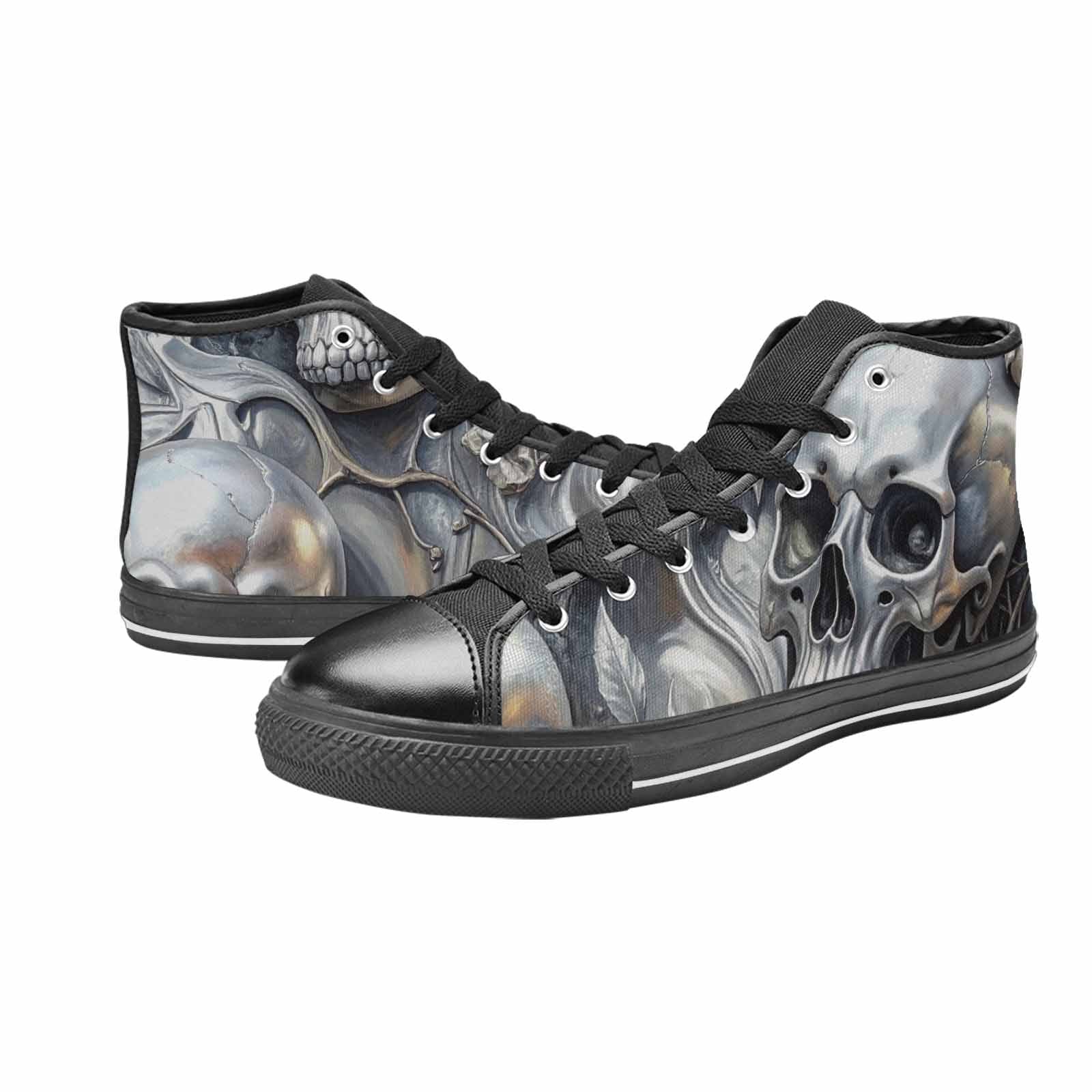 MEN'S Skulls Roses Chrome Airbrush High Top Canvas Vibrant Chaos Shoes