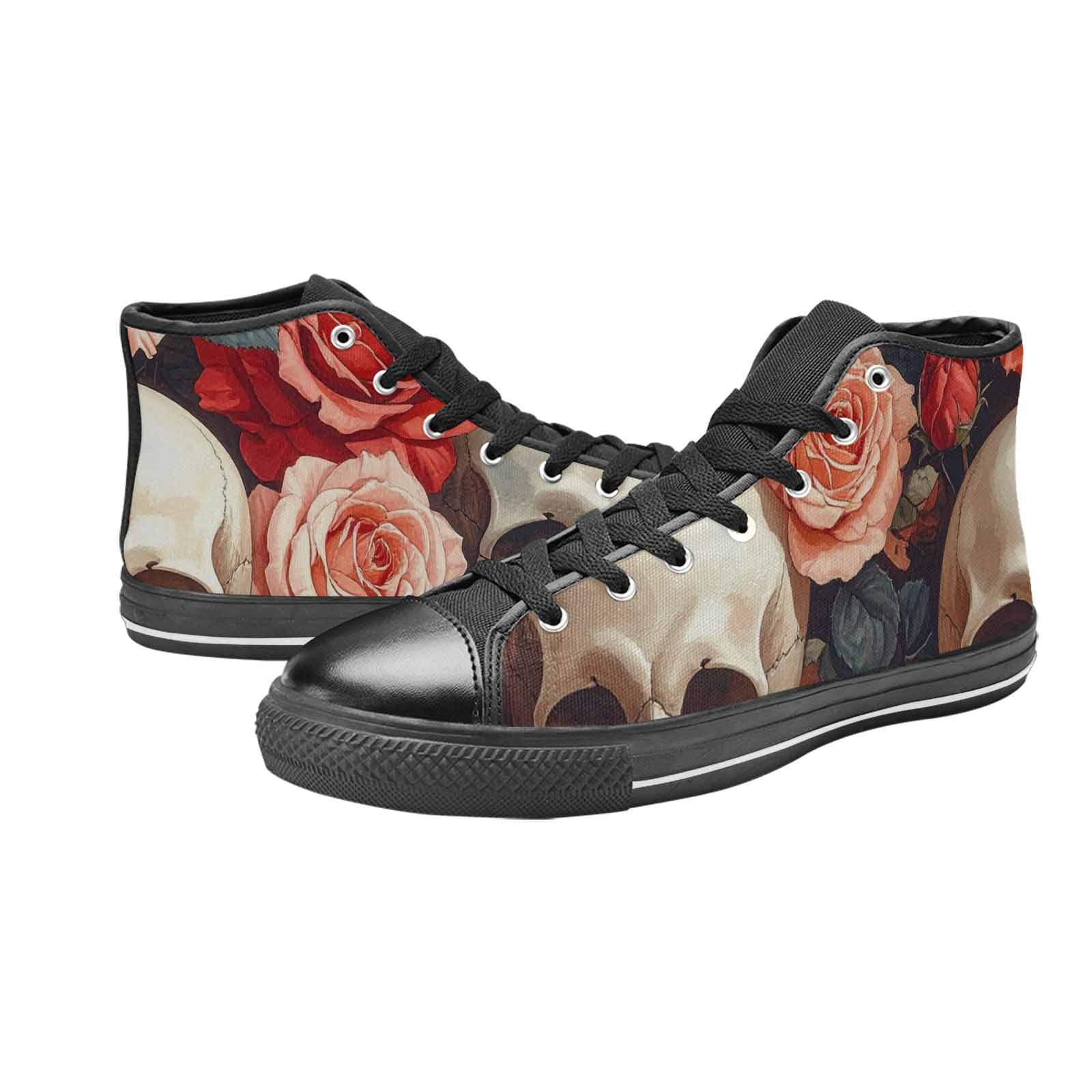 WOMEN'S Skulls Roses Soft Airbrush High Top Canvas Neon Fantasy Custom Sneakers