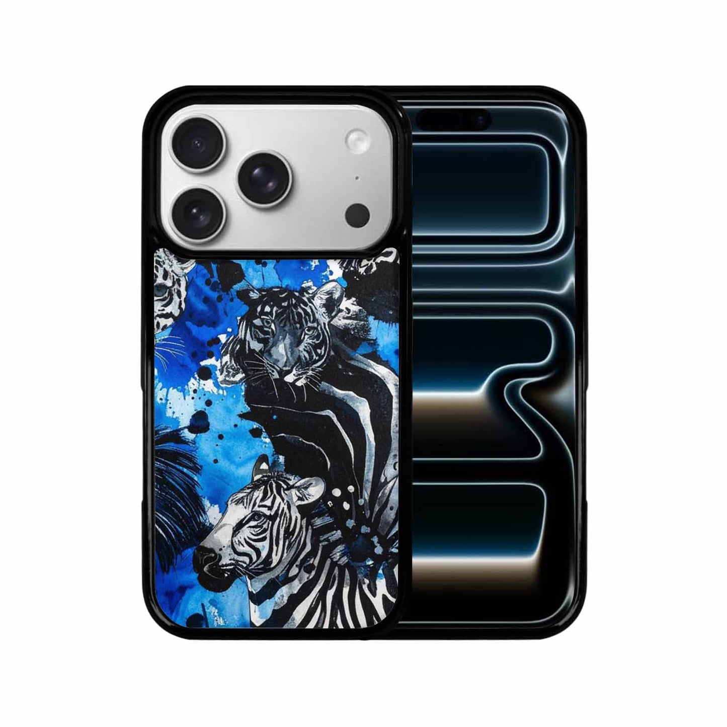 iPhone 17 Pro Case — Animal Print Black Blue Ink Animal, Customized Protective Case