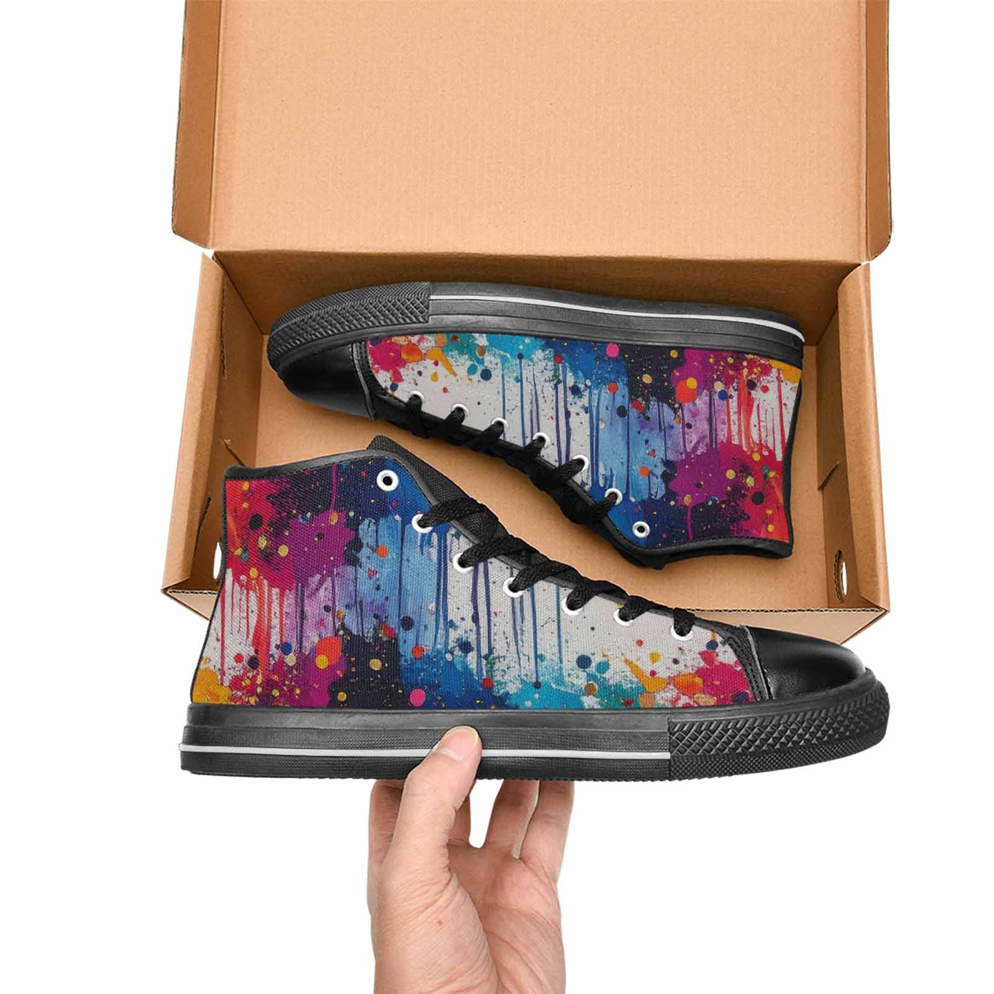 MEN'S Paint Splatter High Top Canvas Cottagecore Custom Sneakers