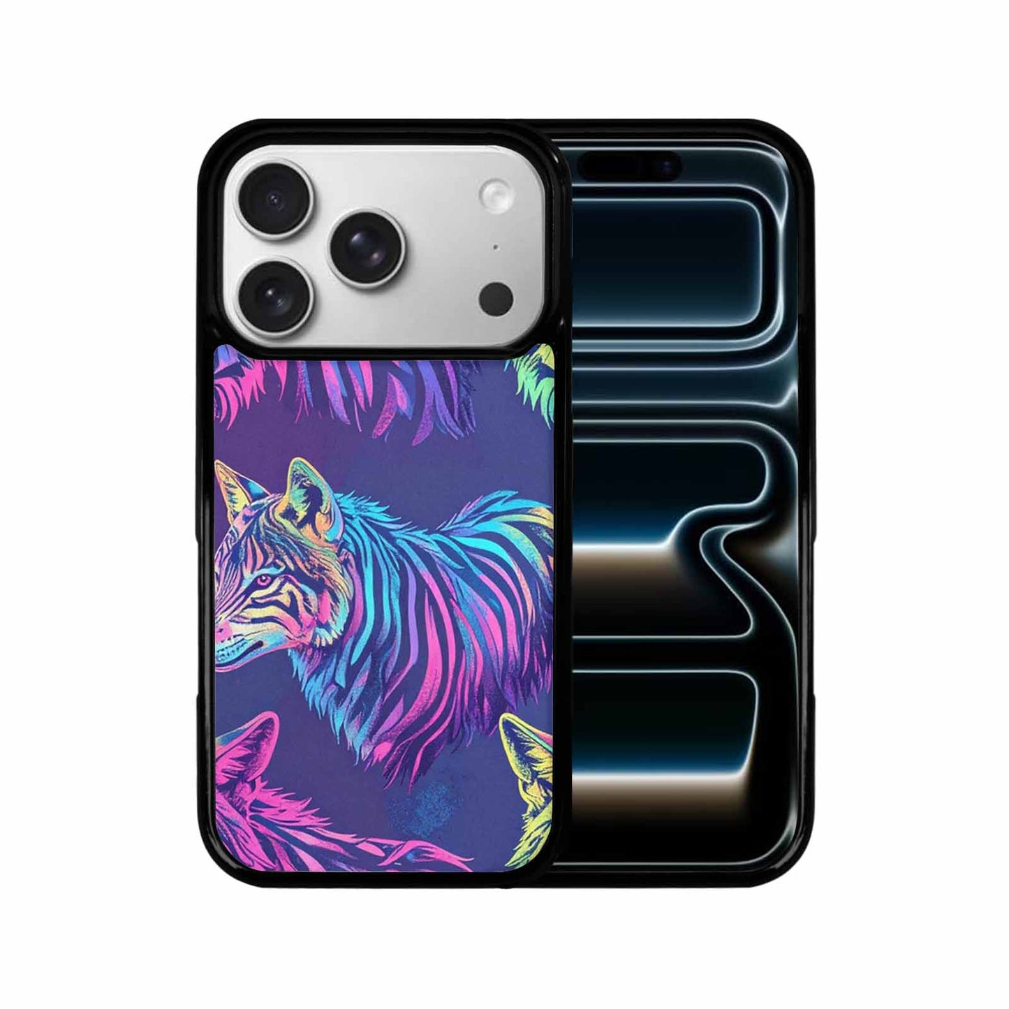 iPhone 17 Pro Case — Neon Zebra Print Wolf Animal Print, Original Design Phone Case