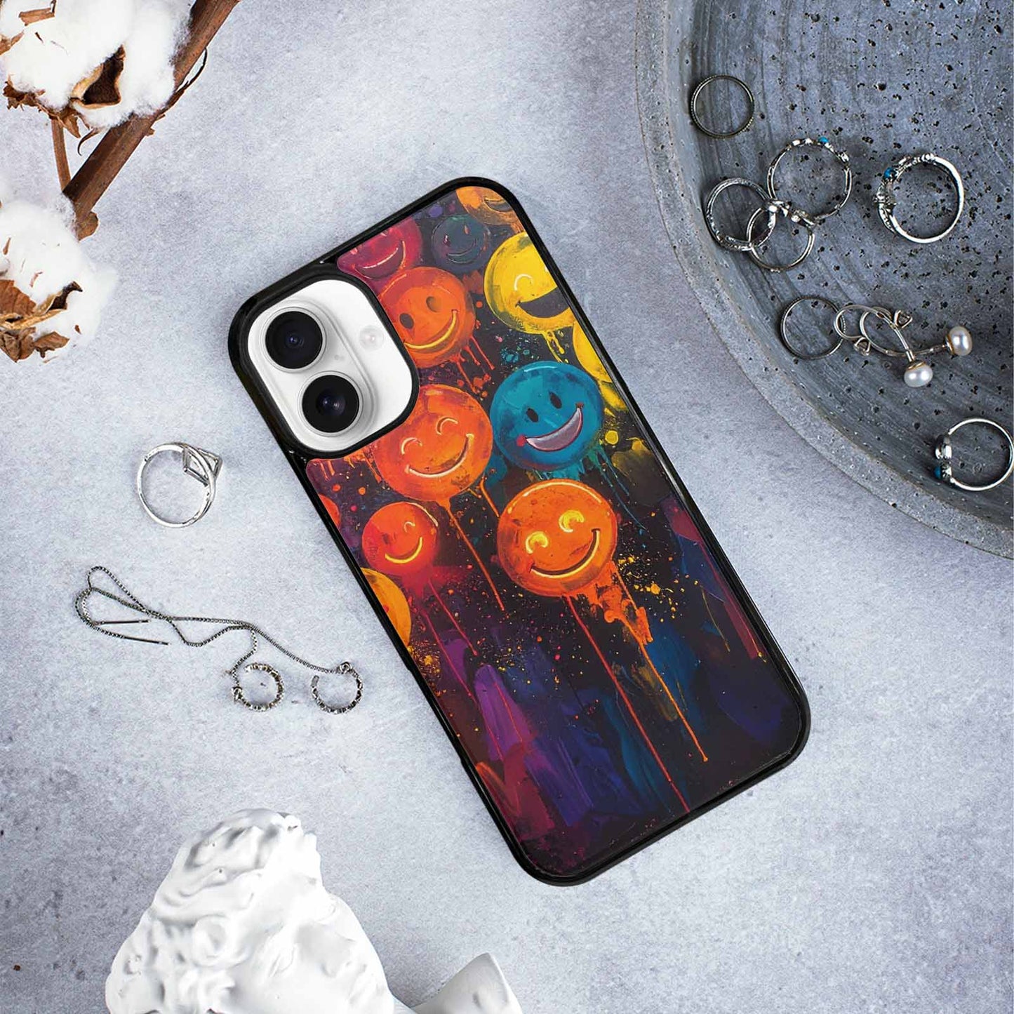 iPhone 16 Plus Case — Smiley Faces Glow Smiley Faces Pattern, Personalized Phone Case