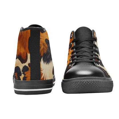 WOMEN'S Cow Animal Print High Top Canvas Dark Academia Custom Shoes
