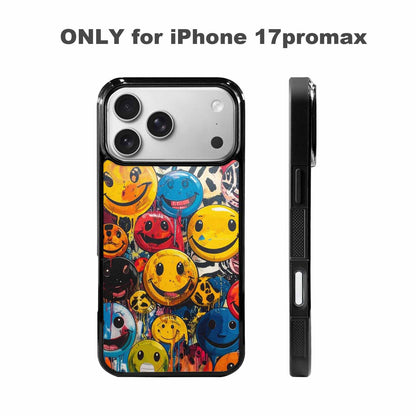 iPhone 17 Pro Max Case — Smiley Faces Pattern Hundreds Original Art, Custom Art Phone Cover