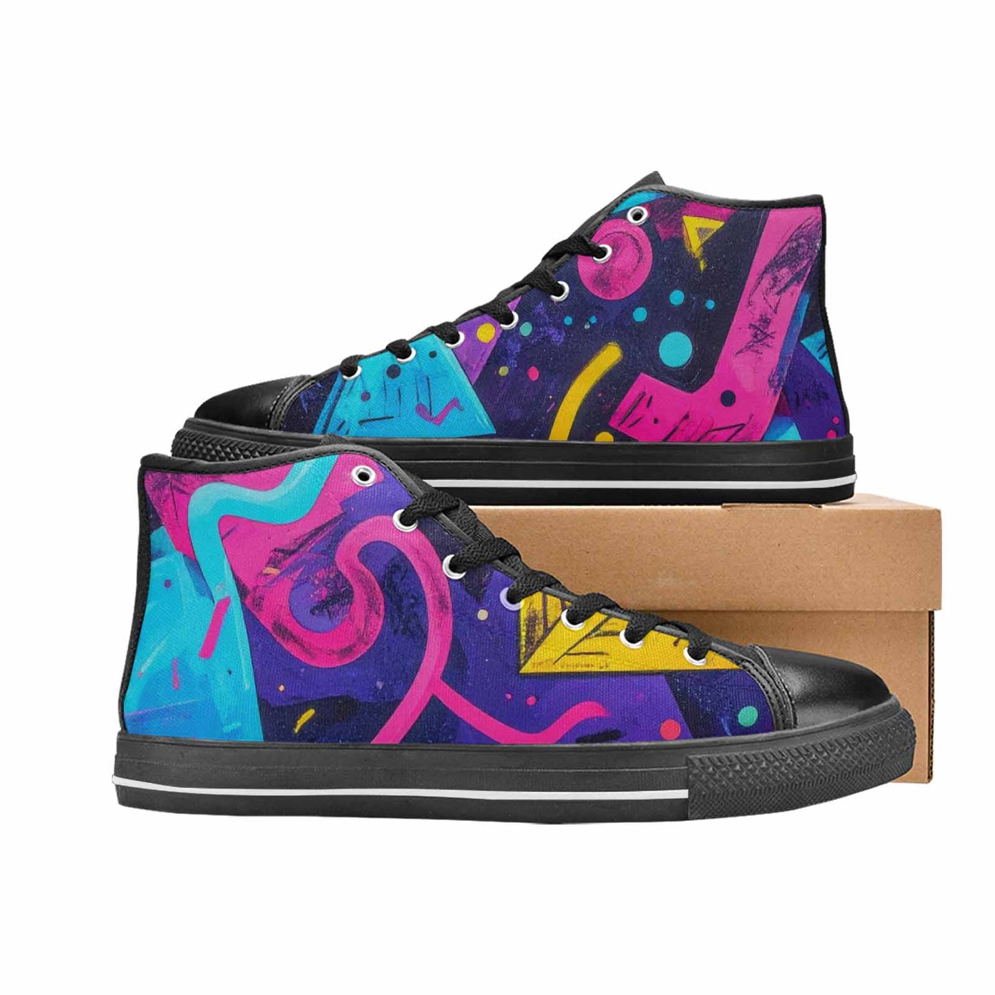 MEN'S Memphis Squiggles Triangles Dots High Top Canvas Dark Academia Custom Shoes