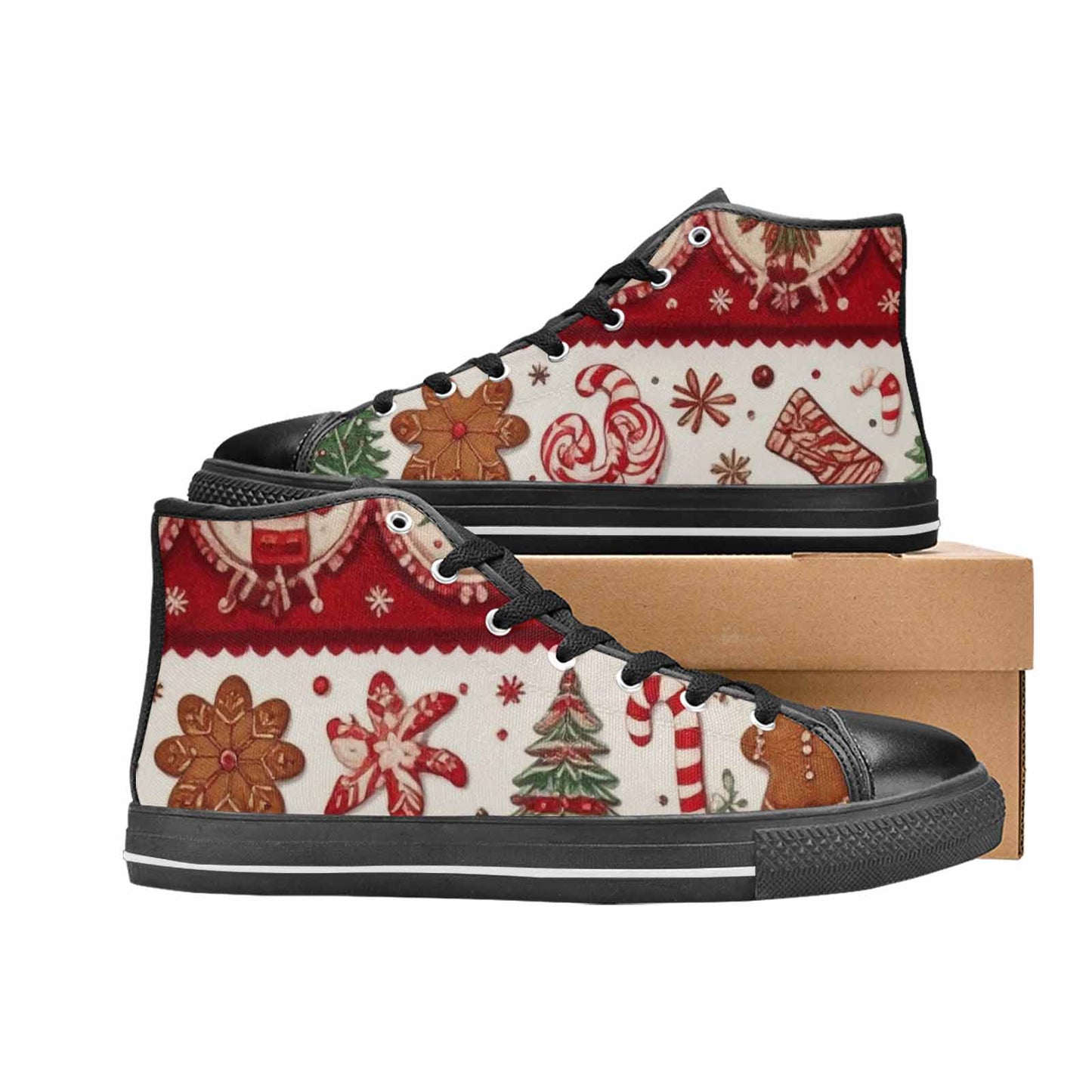 WOMEN'S Christmas Holly Snowflake High Top Canvas Vibrant Chaos Custom Sneakers