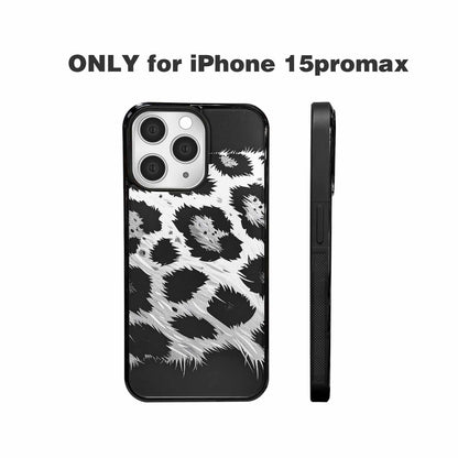iPhone 15 Pro Max Case — Leopard Print Black And White Style, Custom Printed Phone Case