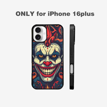 iPhone 16 Plus Case — Evil Circus Heads Faces Overlapping Patterns, Personalized Phone Case