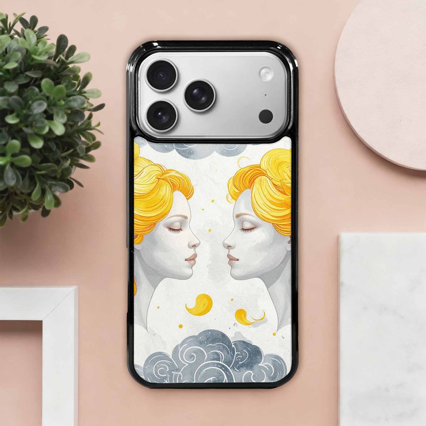 iPhone 17 Pro Max Case — Gemini Twins Zodiac Pattern, Original Art, Original Design Phone Case