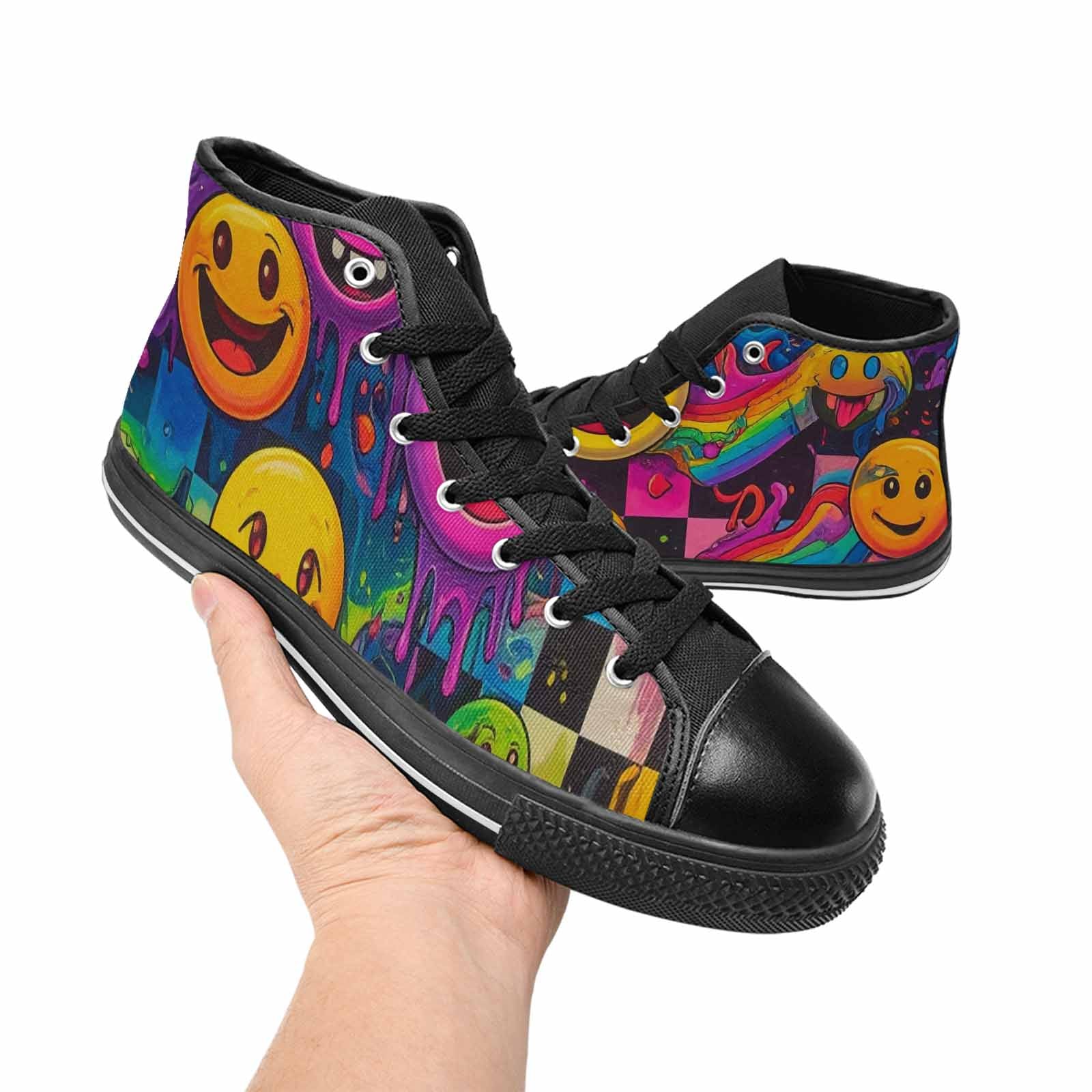 MEN'S Yellow Smiley Face High Top Canvas Aesthetic Shoes
