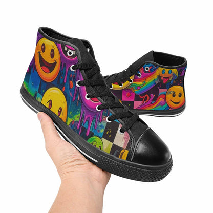 MEN'S Yellow Smiley Face High Top Canvas Aesthetic Shoes