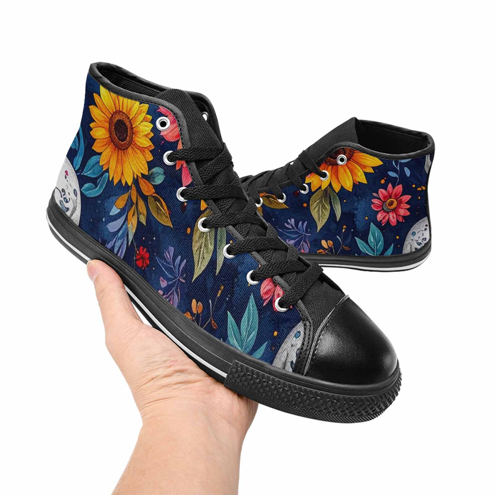 MEN'S Sunflower Skulls Print High Top Canvas Wallpaper Art Custom Shoes