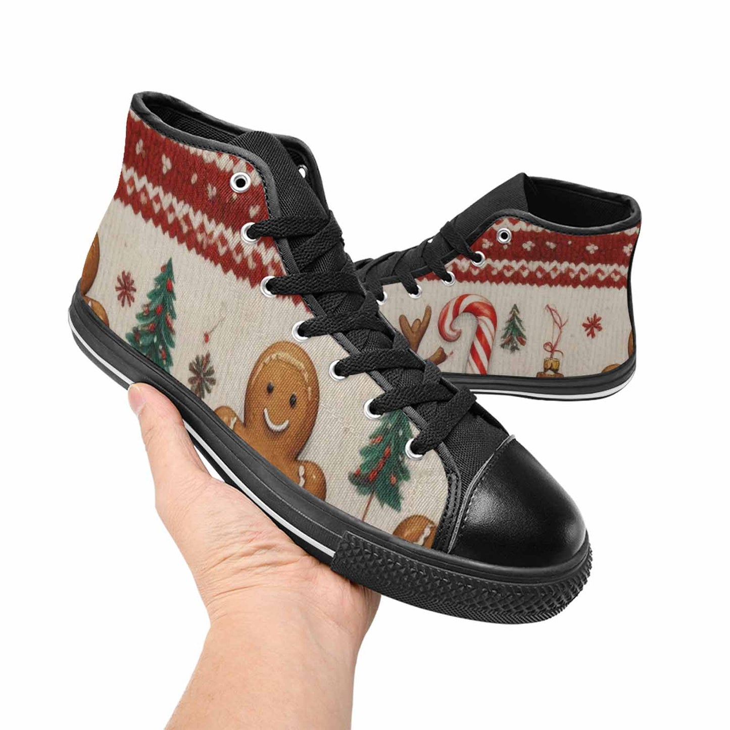 WOMEN'S Christmas Holly Snowflake High Top Canvas Dark Academia Sneakers