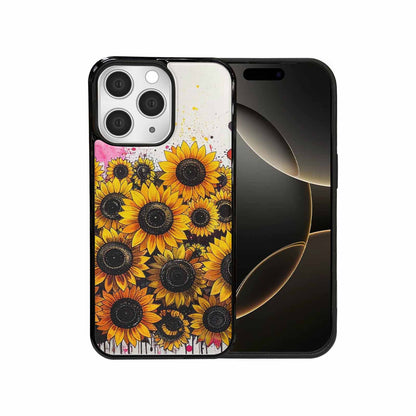 iPhone 15 Pro Max Case — Sunflower Burst Black Pink Ink Sunflowers, Customized Protective Case