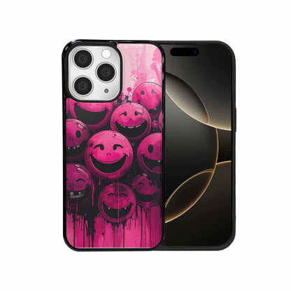 iPhone 15 Pro Max Case — Melting Moon Smiley Black Pink Ink, Custom Designed Case Cover