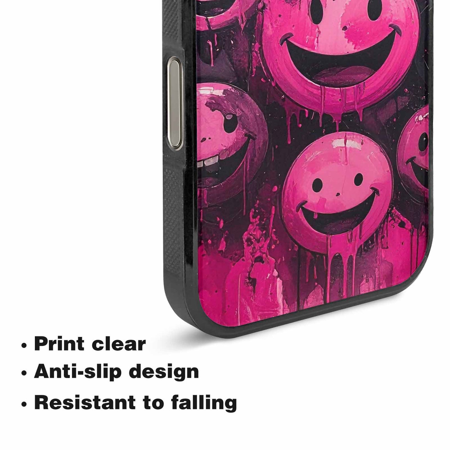 iPhone 16 Pro Case — Melting Moon Smiley Black Pink Ink, Custom Designed Case Cover