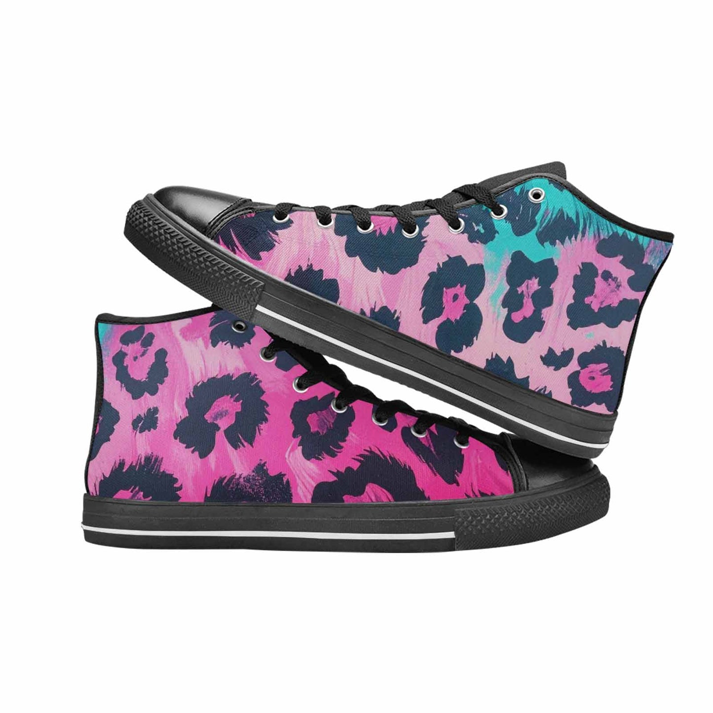 MEN'S Leopard Neon Pink Teal Airbrush High Top Canvas Y2K Custom Sneakers