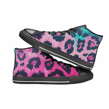 MEN'S Leopard Neon Pink Teal Airbrush High Top Canvas Y2K Custom Sneakers