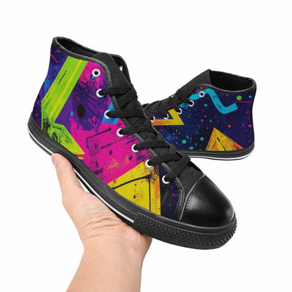 WOMEN'S Memphis Squiggles Triangles Dots High Top Canvas Grunge Sneakers