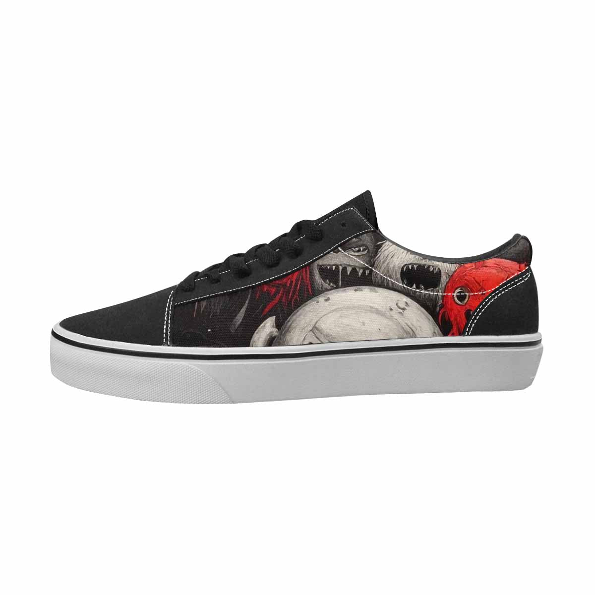 MEN'S Monsters Black & Red Ink Canvas Unique Print Surreal Sneakers