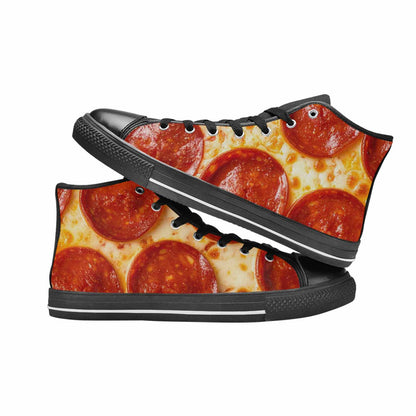 MEN'S Pepperoni Pizza Print High Top Canvas Vibrant Chaos Shoes