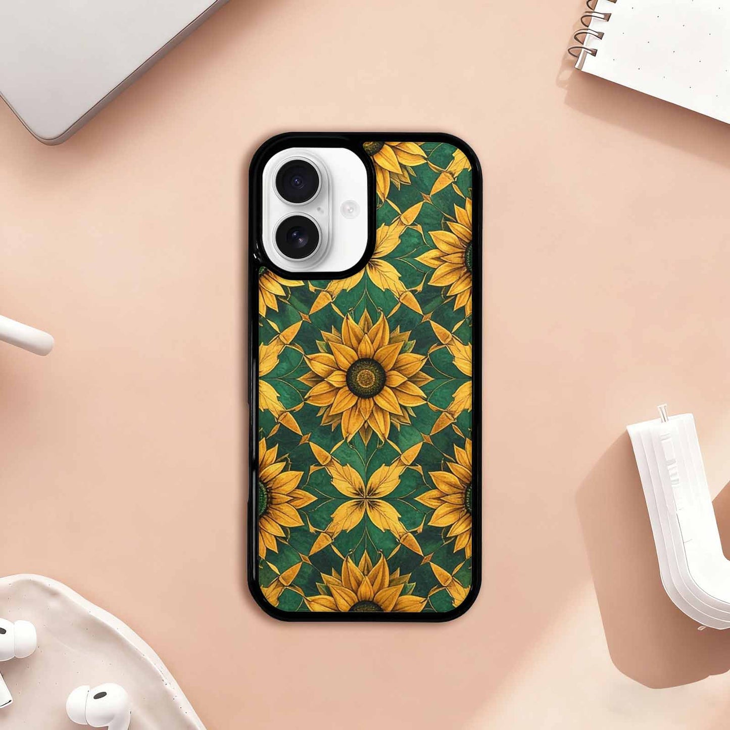 iPhone 17 Case — Sunflower Motifs Arranged In Floral, Custom Designed Case Cover