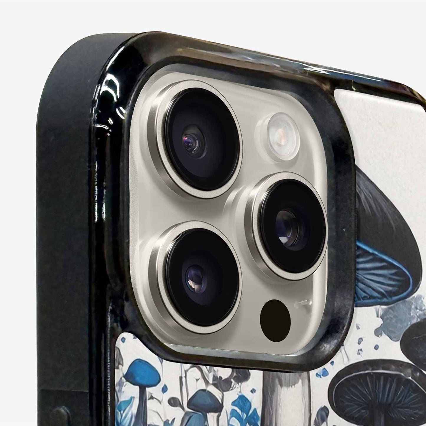 iPhone 16 Pro Max Case — Mushrooms General Black Blue Ink Mushrooms, Custom Printed Phone Case