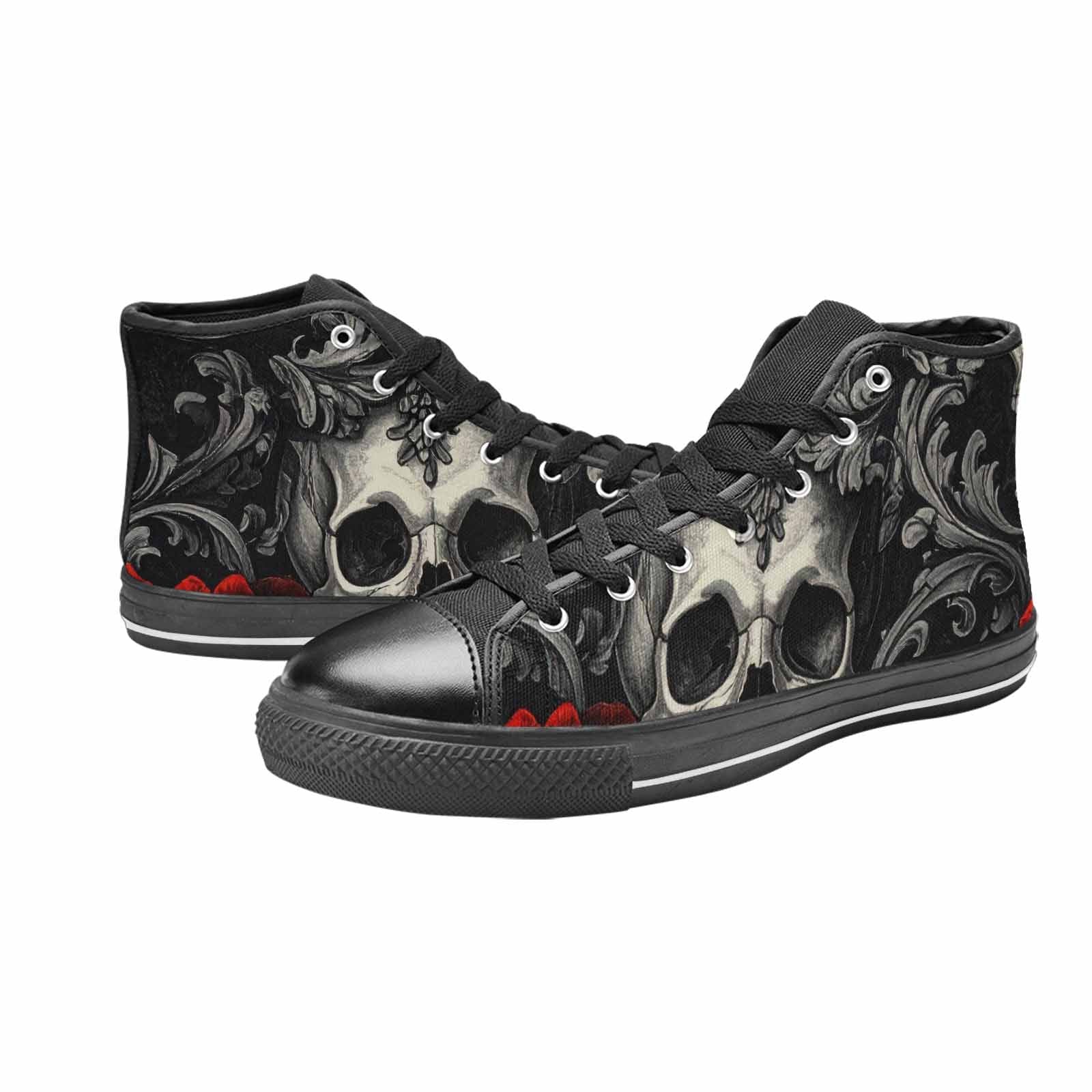 MEN'S Skulls Roses Fine Line High Top Canvas Dreamcore Custom Sneakers