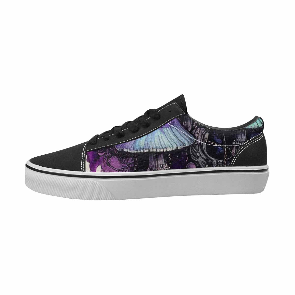 WOMEN'S Mushrooms Black & Purple Ink Canvas Unique Print Neon Fantasy Custom Sneakers