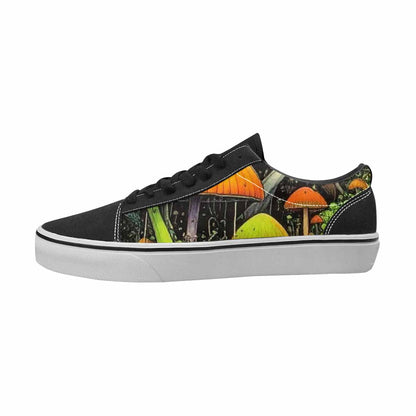 MEN'S Mushrooms Black & Green Ink Canvas Wearable Art Kaleidoscope Custom Print Sneakers