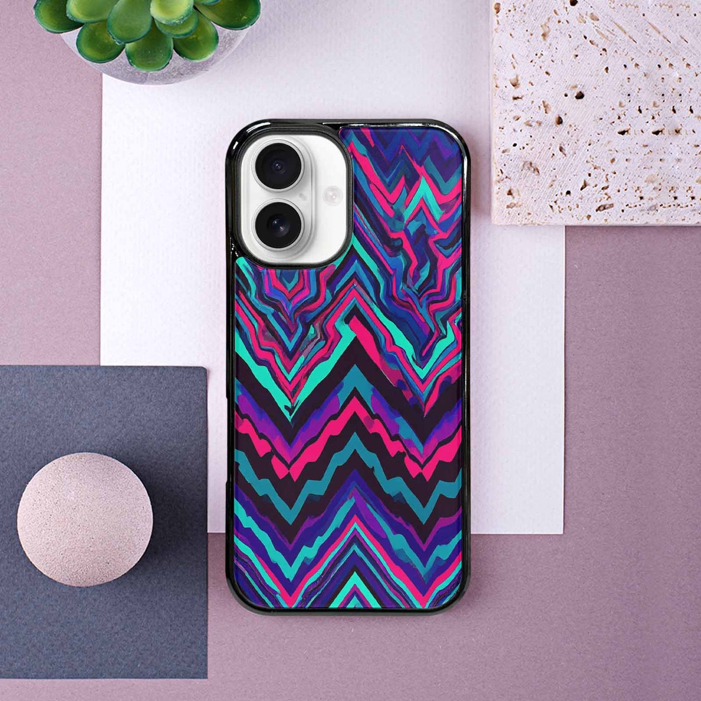 iPhone 16 Case — Psychedelic Chevron Vortex, Custom Made Phone Cover