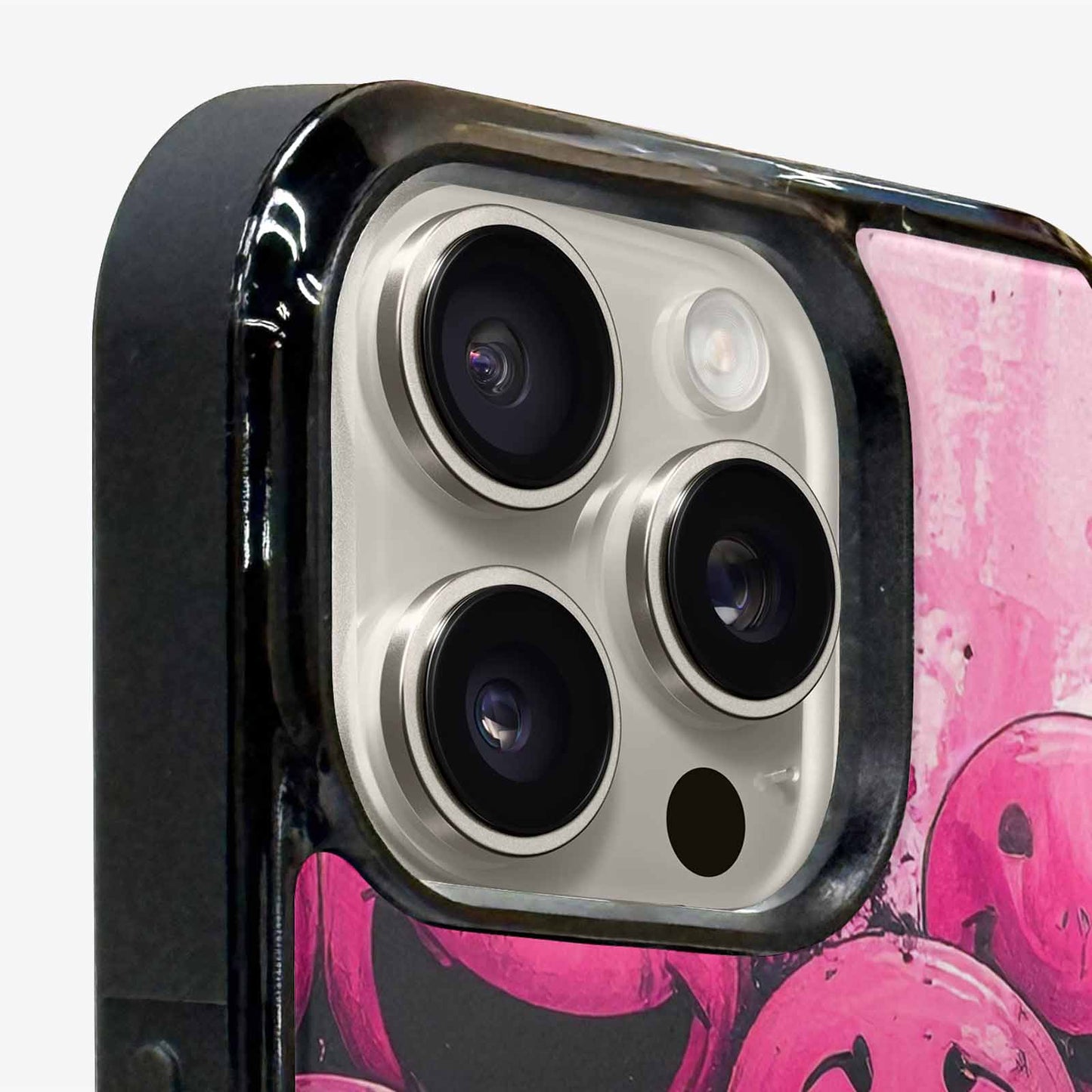 iPhone 16 Pro Case — Melting Moon Smiley Black Pink Ink, Custom Art Phone Cover