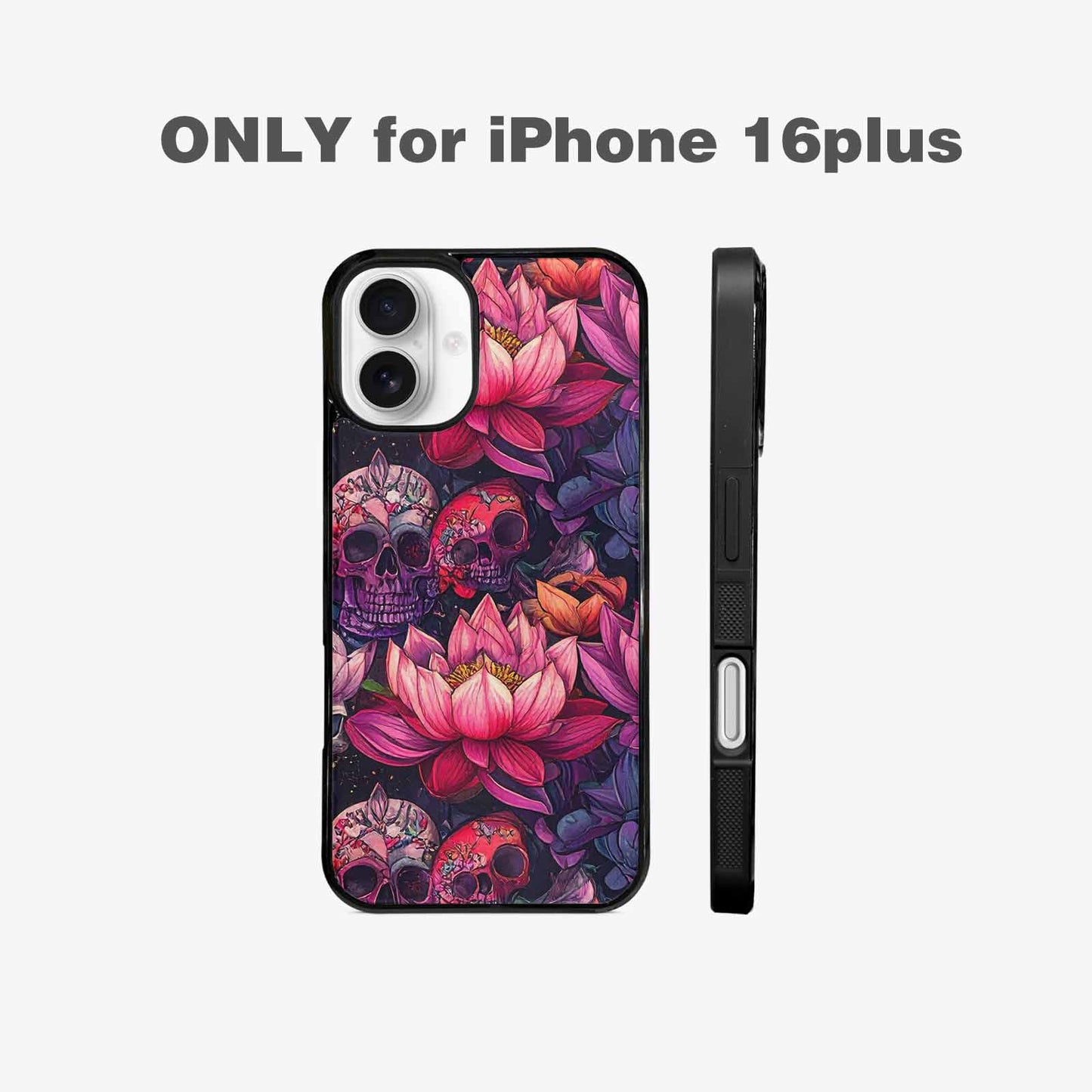iPhone 16 Plus Case — Lotus Skulls, Customized Protective Case