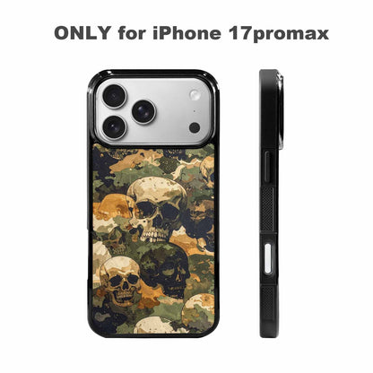 iPhone 17 Pro Max Case — Military Camo Texture Combined Gothic Skulls, Custom Art Phone Cover